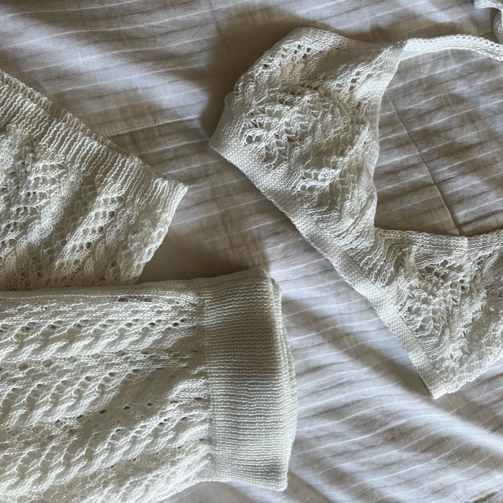 Cream/White Knit Beach Set Swim Coverup